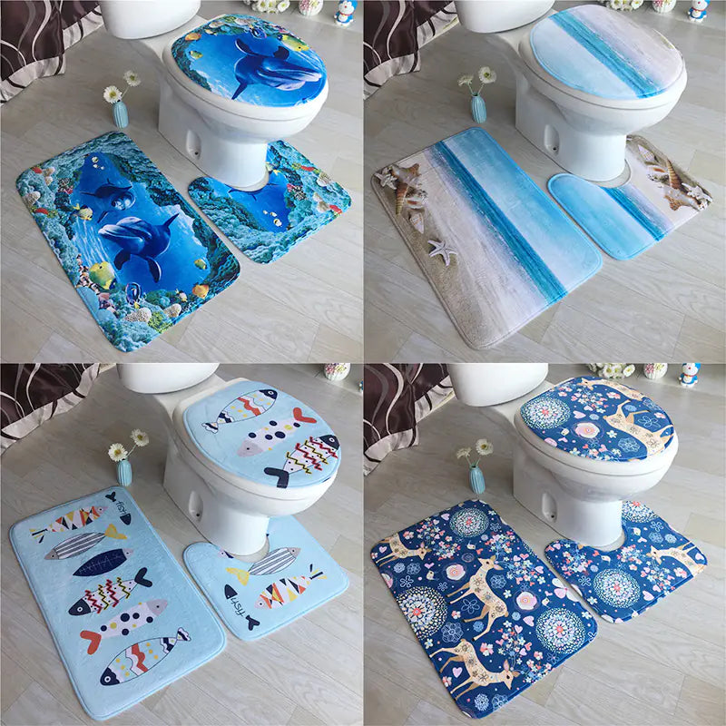 Ocean-Themed Bathroom Mat Set