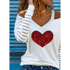 Fashion Ladies V Off-Shoulder Printed T-Shirt