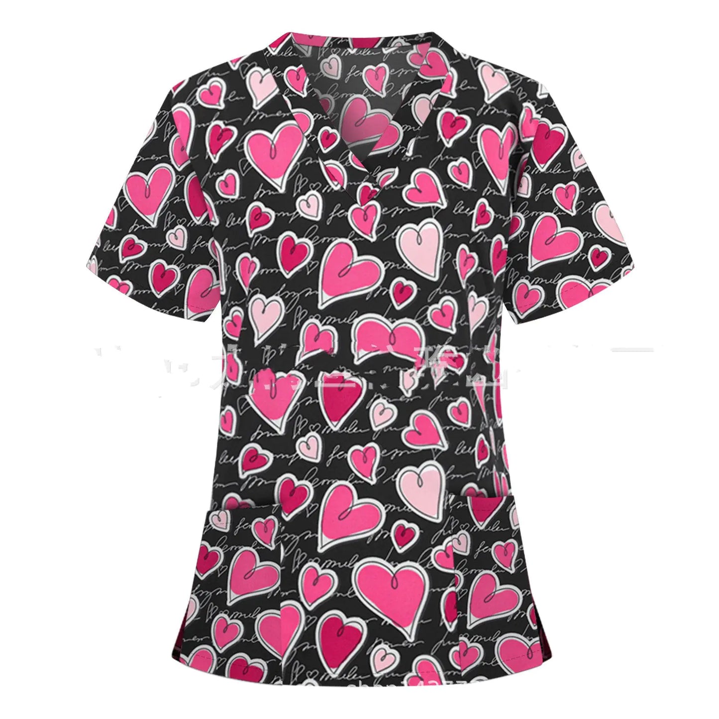 Pocket V-Neck Short-Sleeved T-Shirt Nurse Uniform
