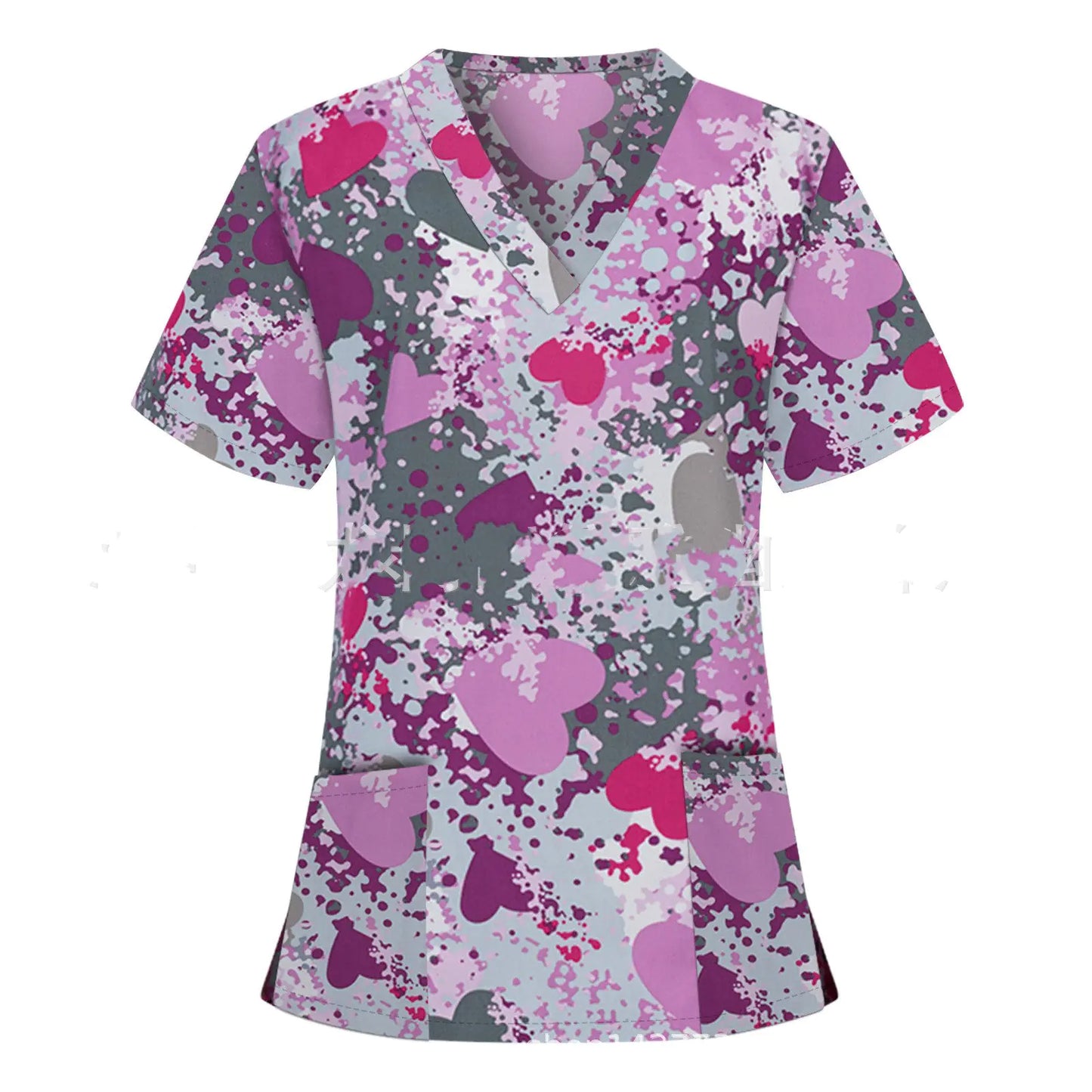 Pocket V-Neck Short-Sleeved T-Shirt Nurse Uniform