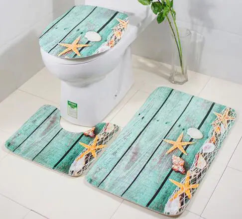 Ocean-Themed Bathroom Mat Set