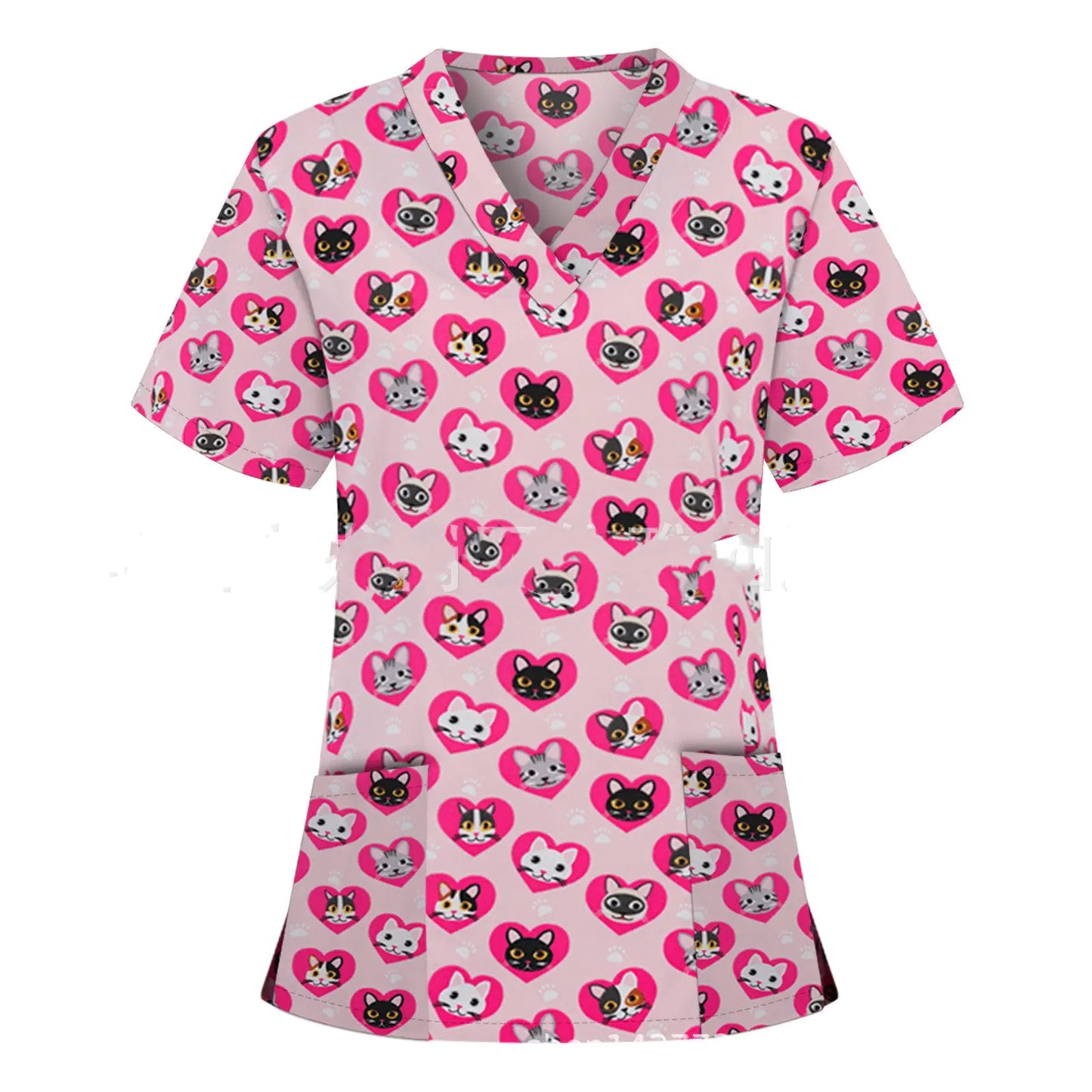 Pocket V-Neck Short-Sleeved T-Shirt Nurse Uniform