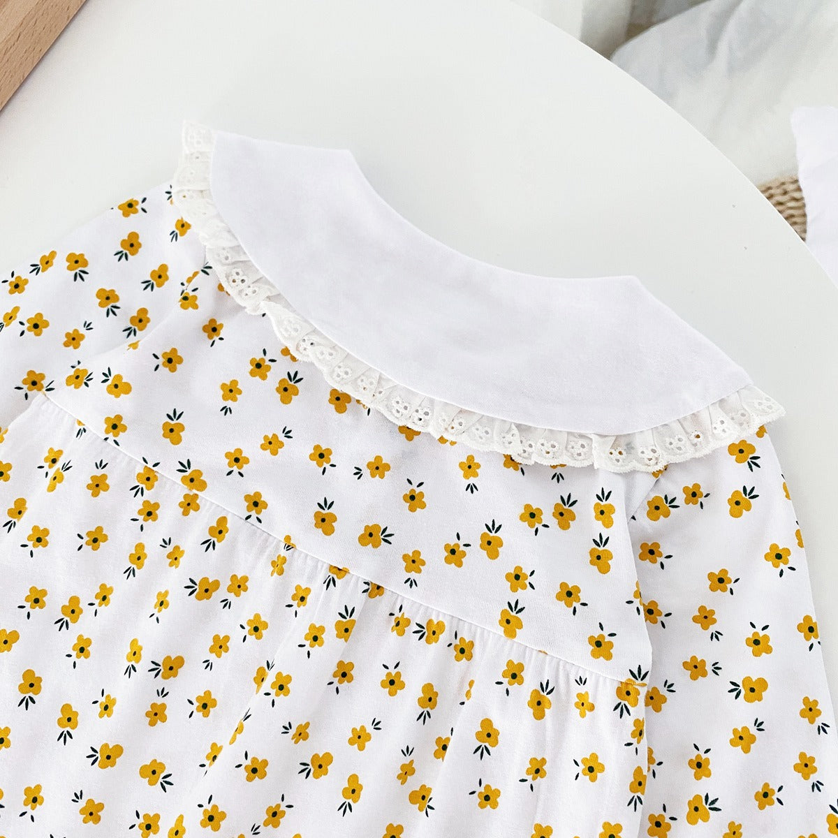 Baby Girl Ditsy Floral Print Carrot Embroidered Pattern Lapel Romper
