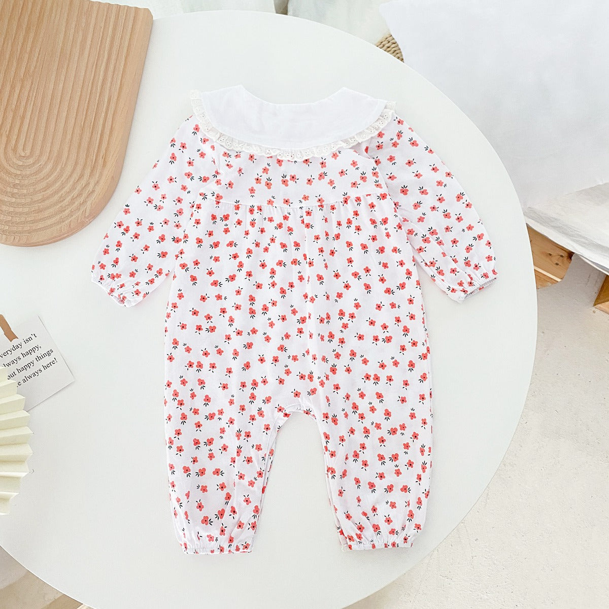 Baby Girl Ditsy Floral Print Carrot Embroidered Pattern Lapel Romper