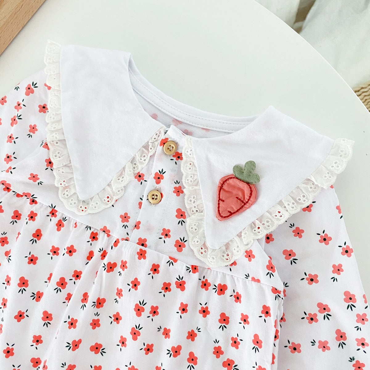 Baby Girl Ditsy Floral Print Carrot Embroidered Pattern Lapel Romper