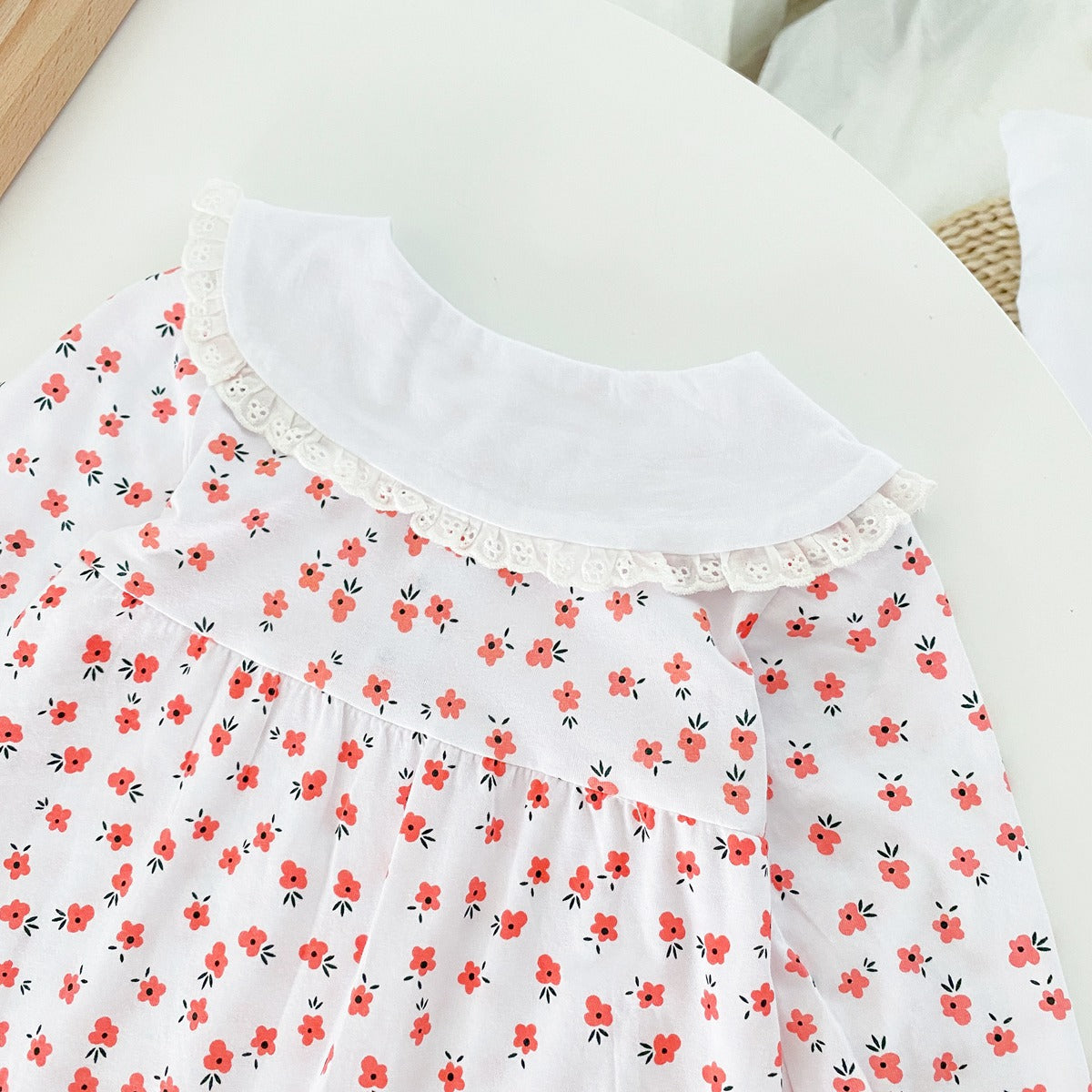 Baby Girl Ditsy Floral Print Carrot Embroidered Pattern Lapel Romper