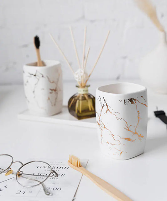 Marble Striped Ceramic Toothbrush Cup