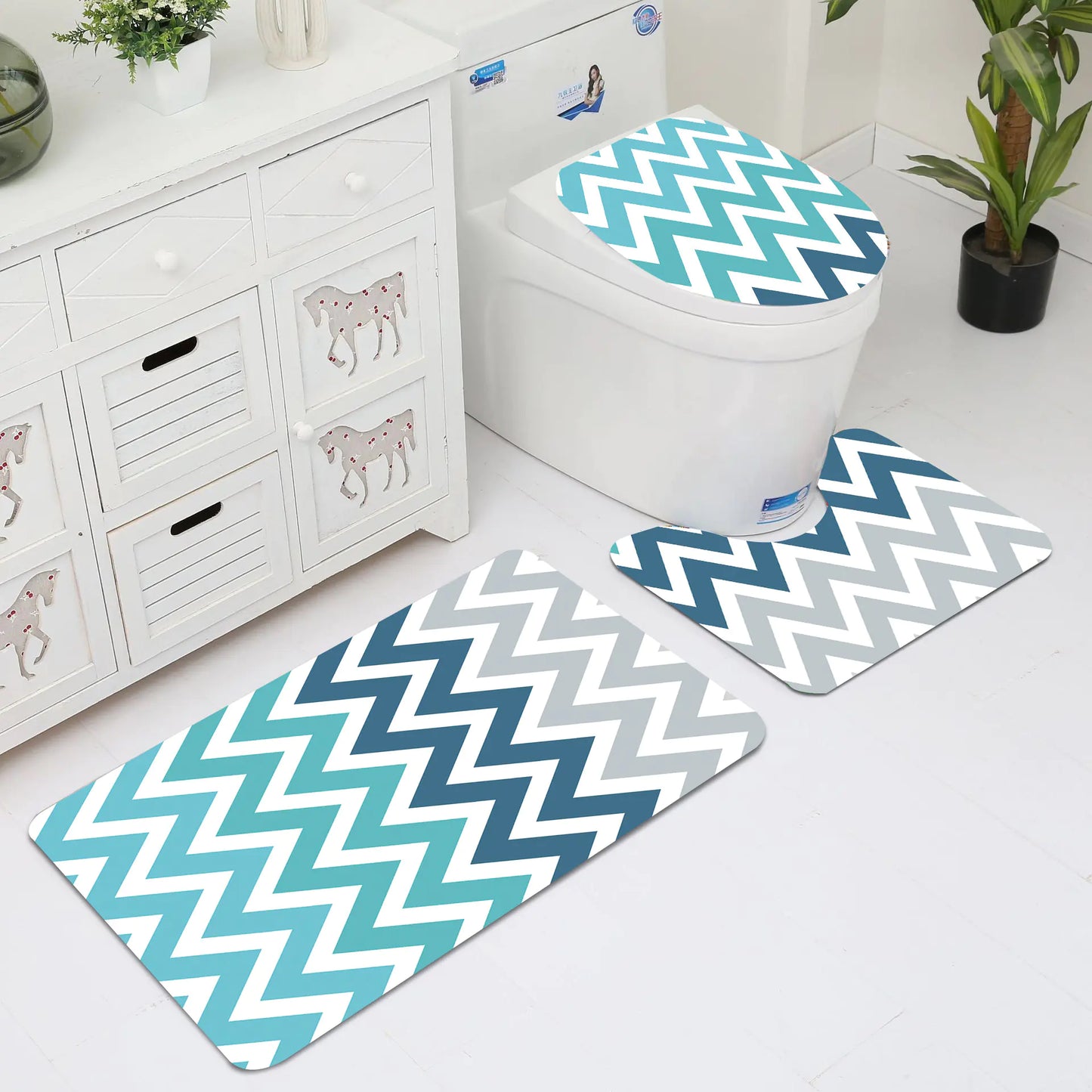 Ocean-Themed Bathroom Mat Set