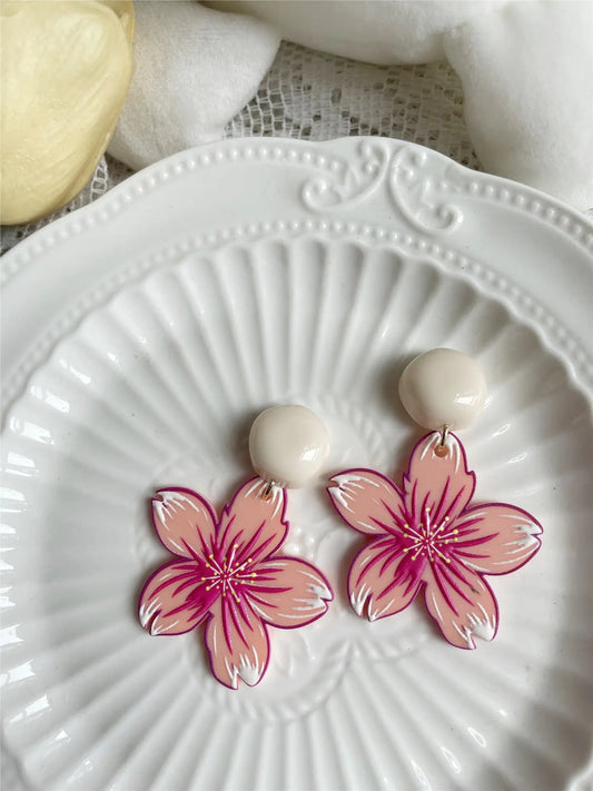 Peach Girl Heart Flower Earrings Ear Clip