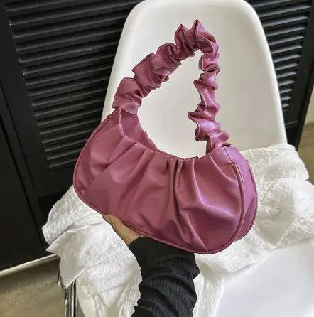Lady Bug - Pure Color Pleated Shoulder Bag