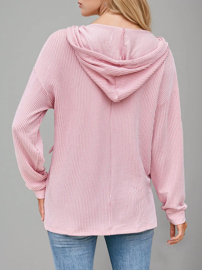 Double Take Drawstring Dropped Shoulder Long Sleeve Hoodie