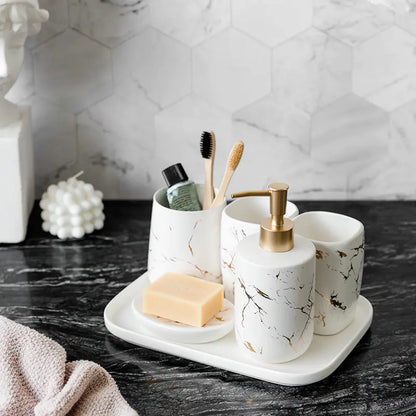 Marble Striped Ceramic Toothbrush Cup