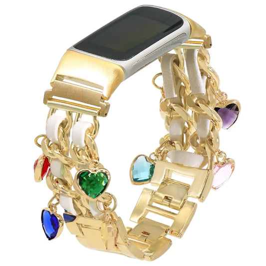 C&L Fitbit Charge 6 Bands/Fitbit Charge 5 Bands for Women with Charms (Gold/White/Hearts)