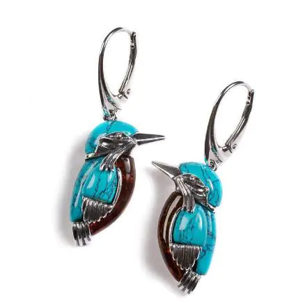Vintage Bohemian Kingfisher Bird Earrings for Women
