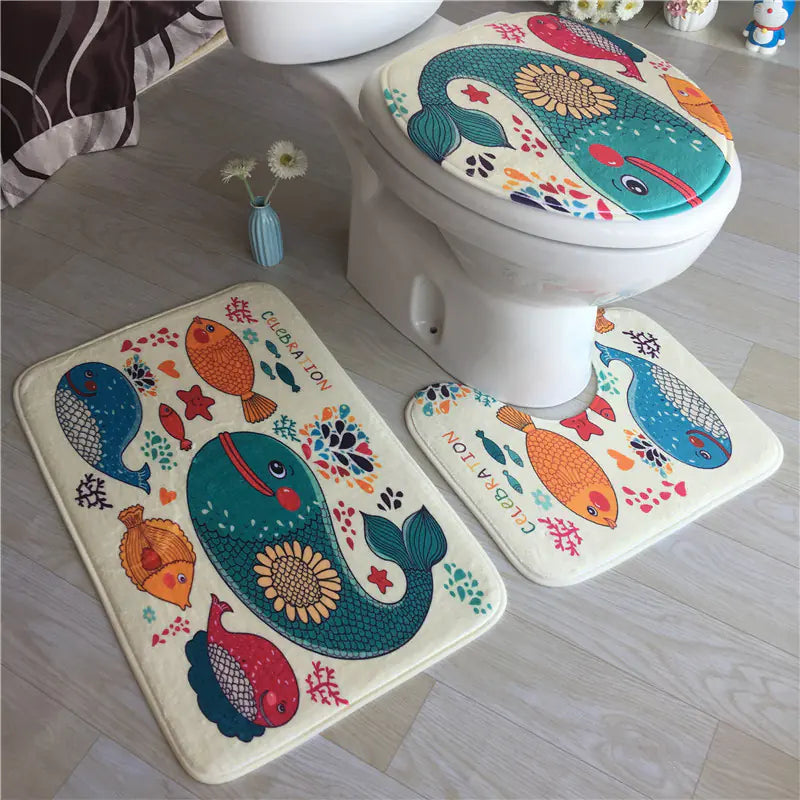 Ocean-Themed Bathroom Mat Set