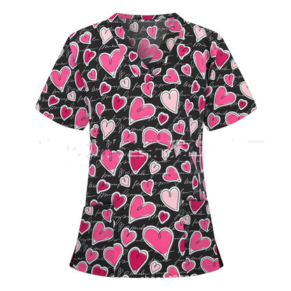 Pocket V-Neck Short-Sleeved T-Shirt Nurse Uniform