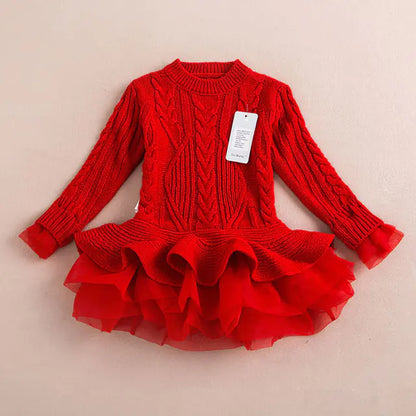 Warm Red Knitted Christmas Dresses for Girls