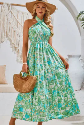 Haven Elegant Printed Maxi Dress - Green / XL