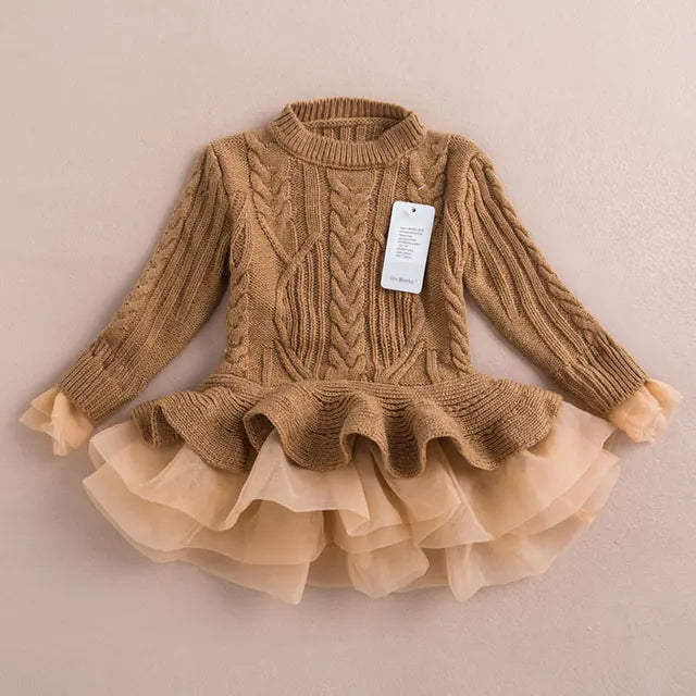 Warm Red Knitted Christmas Dresses for Girls