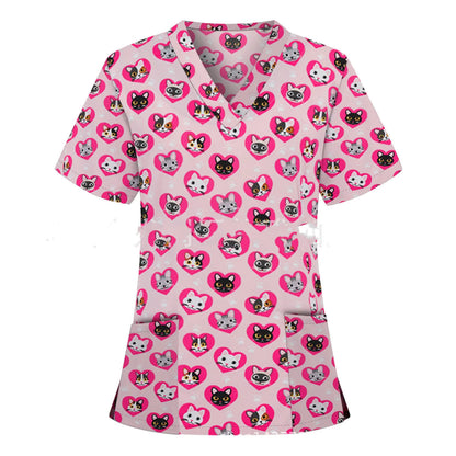 Pocket V-Neck Short-Sleeved T-Shirt Nurse Uniform