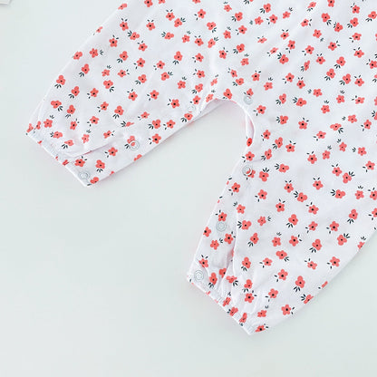 Baby Girl Ditsy Floral Print Carrot Embroidered Pattern Lapel Romper