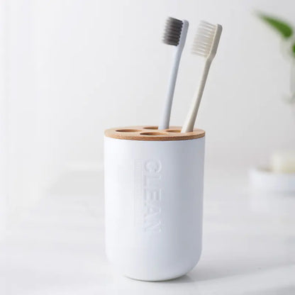 Bamboo Toothbrush Holder and Bathroom Accessories Set