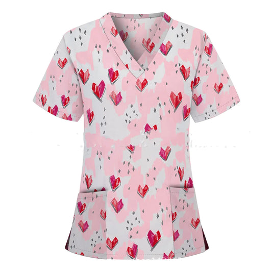 Pocket V-Neck Short-Sleeved T-Shirt Nurse Uniform